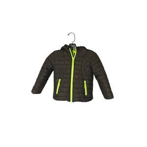 Cat & Jack winter puffer jacket child toddler gray green/yellow w/ hood & pocket